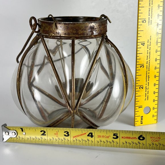 Vintage Handblown Round Wire Caged Glass Tea Light Candle Holder - Picture 15 of 16